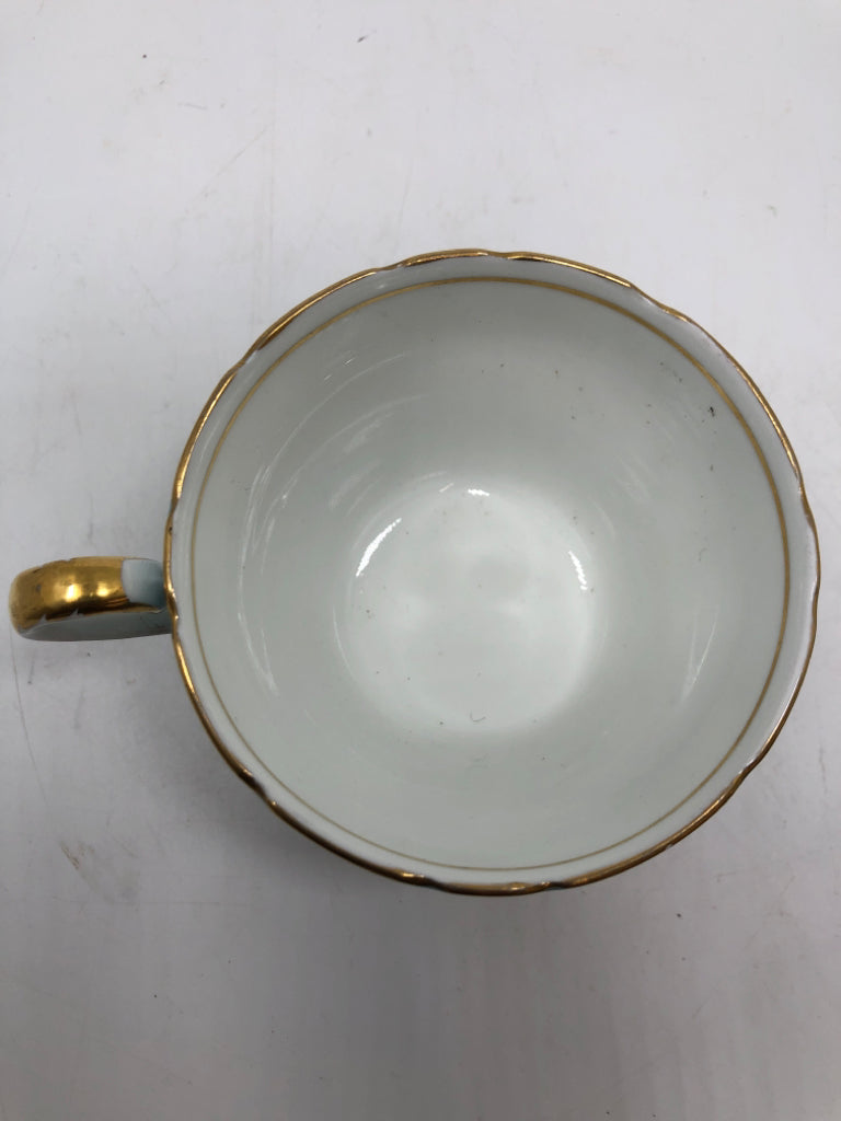 VTG GOLD FILIGREE TURQUOISE TEACUP AND SAUCER.