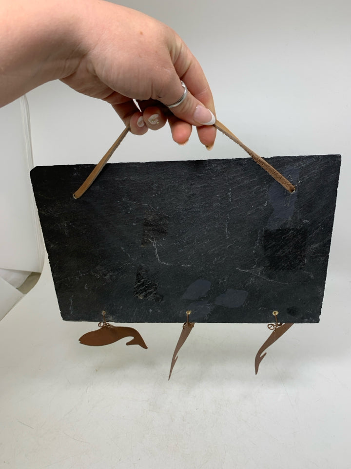 STONE SLATE GONE FISHING WALL HANGING.