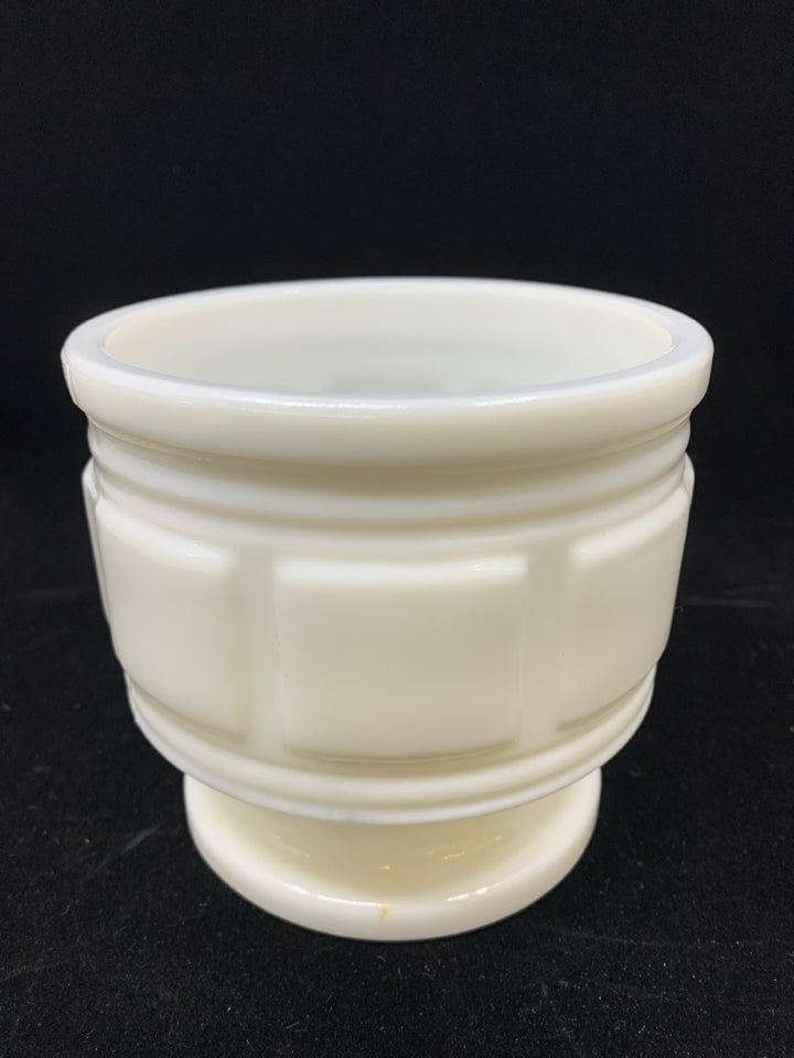 VTG WHITE MILK GLASS VASE PLANTER W/ RECTANGULAR DESIGN.