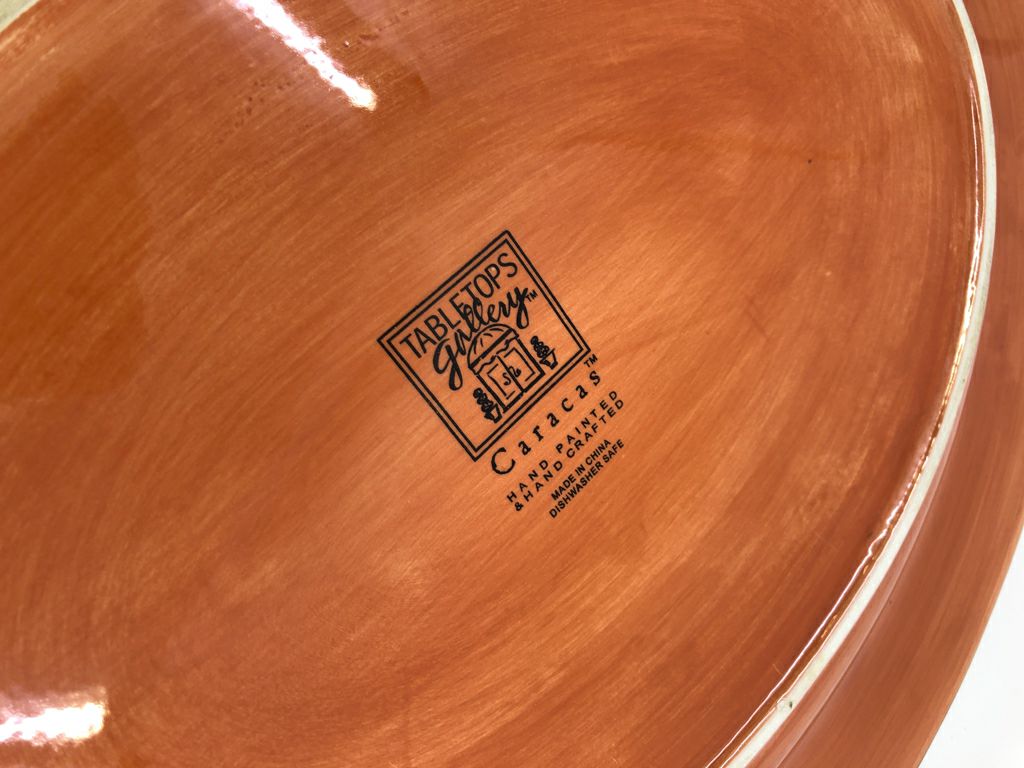 RED AND PURPLE CHECKERED OVAL PLATTER.