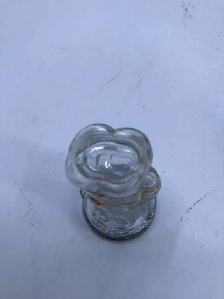 VTG CLEAR GLASS SAILOR S/P SHAKERS W/ SILVER TOPS.