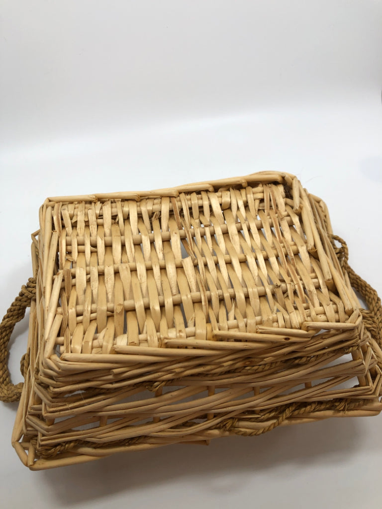 RECTANGLE WICKER BASKET W/BRAIDED HANDLES.