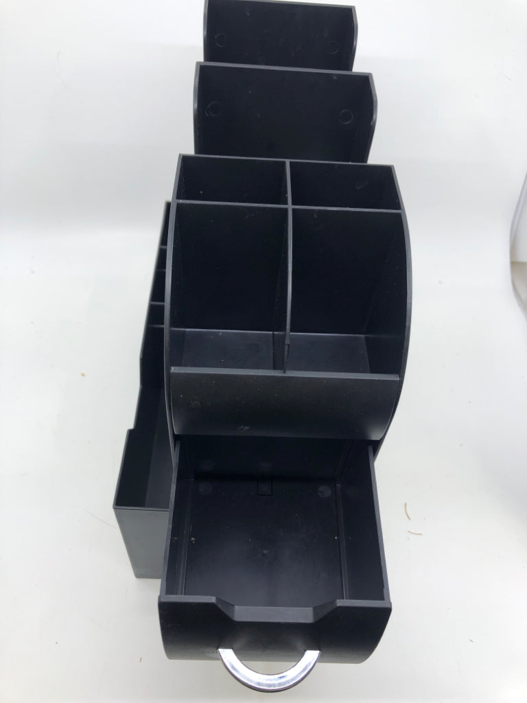 BLACK DESK ORGANIZER W 2 DRAWERS AND FILE SECTION.
