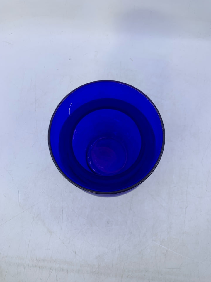 COBALT BLUE GLASS VASE.