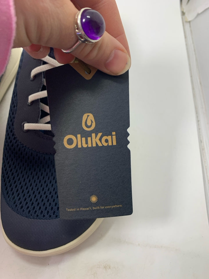 Olukai Moku Pae Trench Blue/Off White Mesh Boat Casual Sneakers- New With Tags