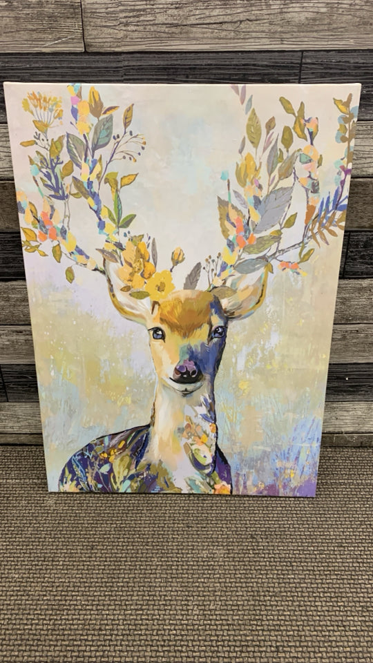COLORFUL FLORAL DEER CANVAS.