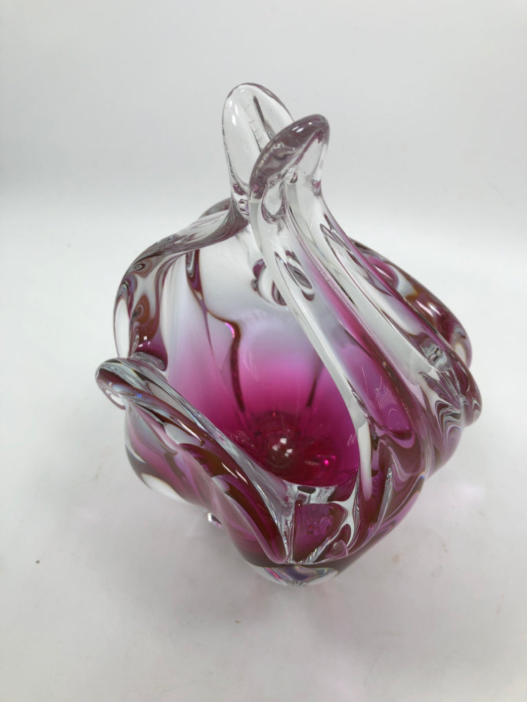 PINK ENCASED ART GLASS BOWL.