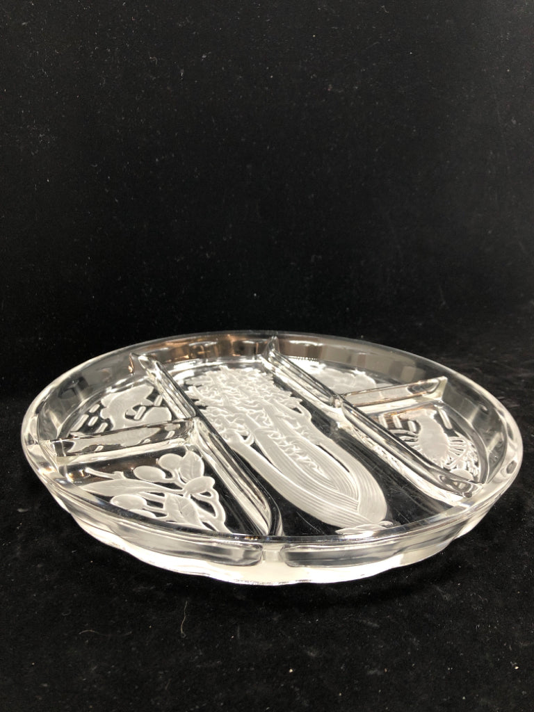 FROSTED FISH & VEGGIE DIVIDED GLASS PLATTER.