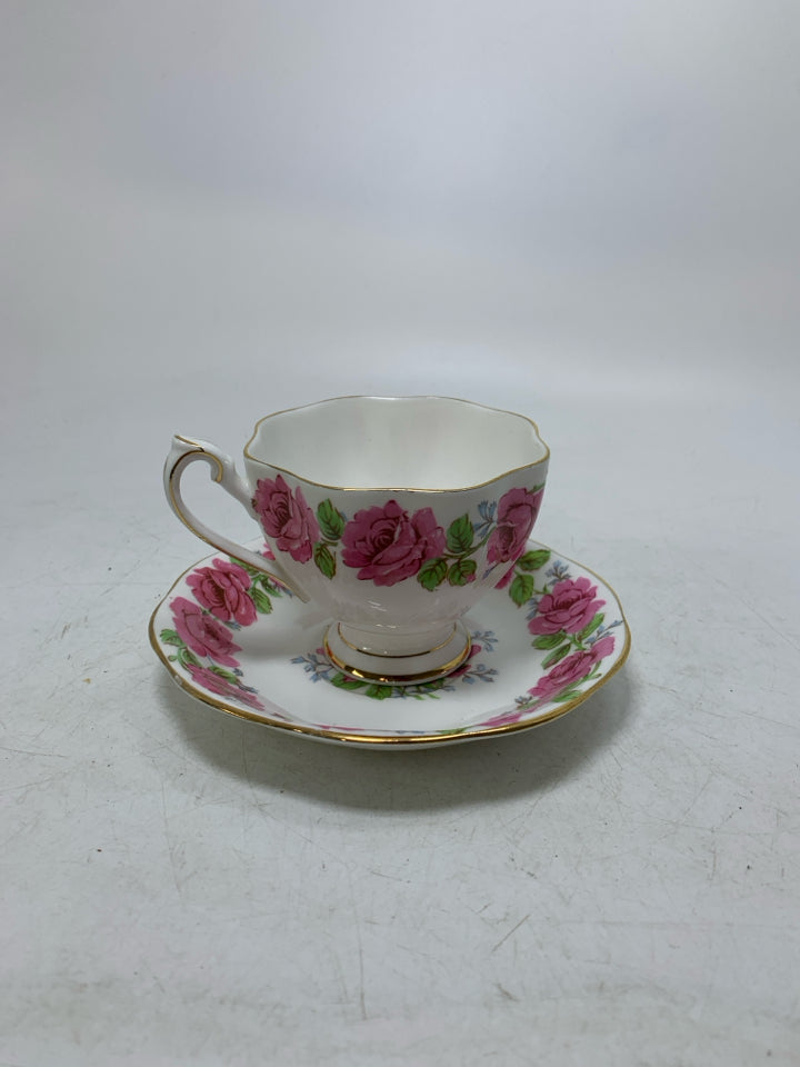 PINK ROSES TEACUP & SAUCER.