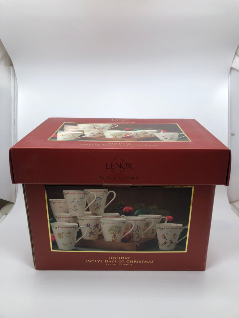 12 DAYS OF CHRISTMAS HOLIDAY MUGS - LENOX - IN BOX.