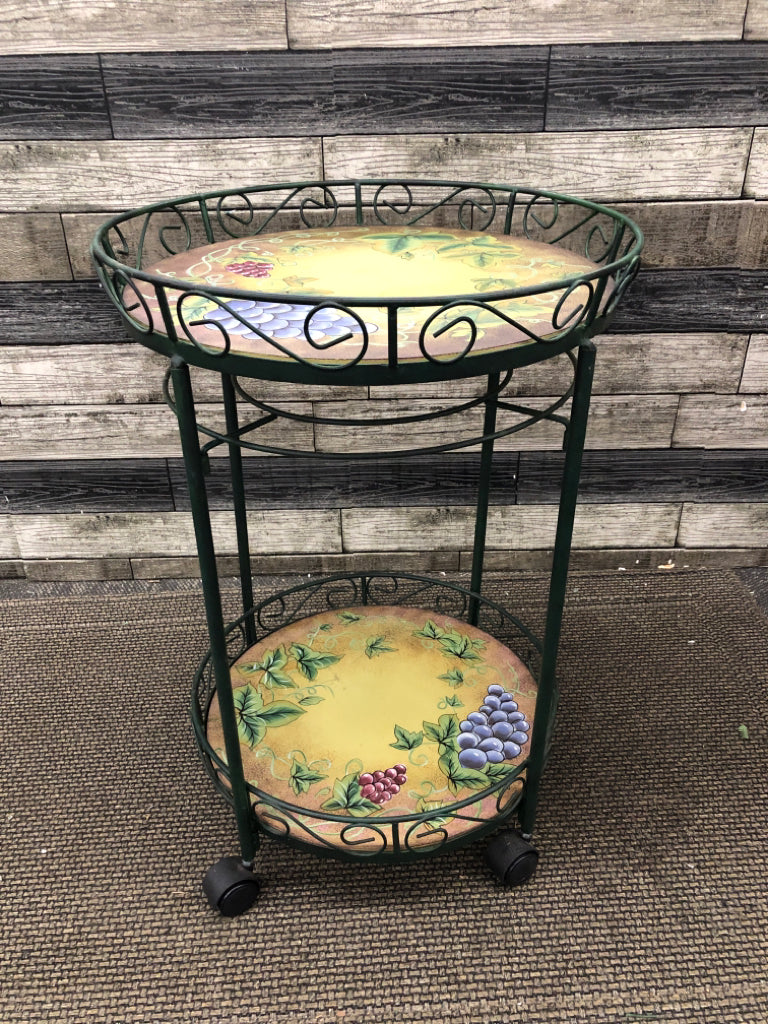 3 SHELF ROLLING BAR CART W/PAINTED GRAPES.