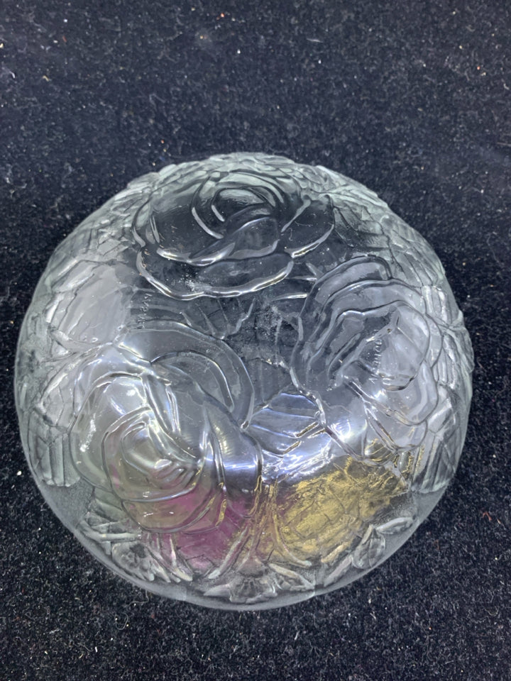 28 PC SVC 8 FROSTED ROSE PATTERNED GLASS DINNER PLATE, SERVING PLATE, BOWL, MUGS