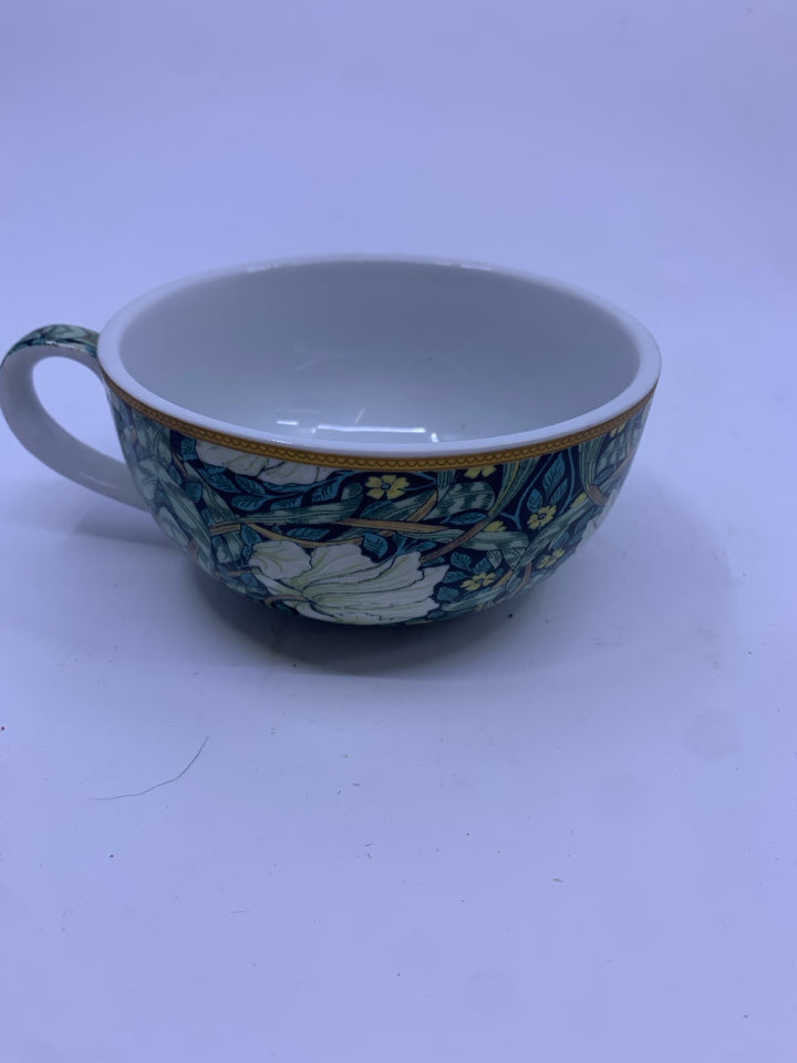 WILLIAM MORRIS TEA FOR ONE SET- WHITE/GREEN FLOWERS.