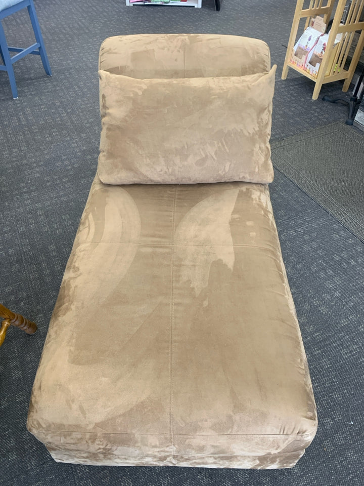 SOFT LEATHER SUEDE BROWN CHAISE WITH PILLOW.
