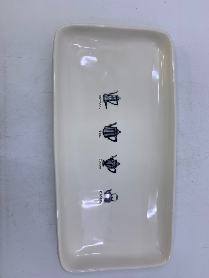 RECTANGLE TRAY W/ ASSORTED TEA POTS.