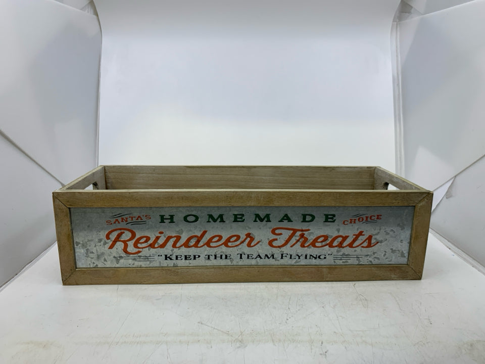 WOOD RECTANGLE HOMEMADE REINDEER TREES W/ HANDLES.