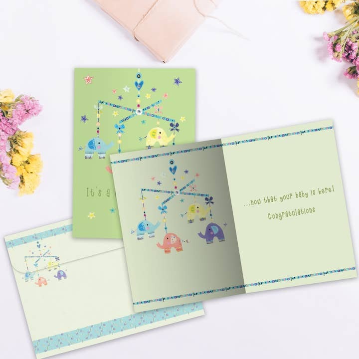 Elephant Mobile, New Baby Card