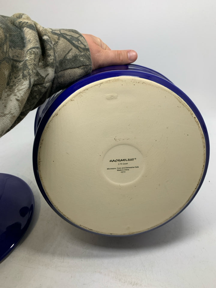 CIRCLE COBALT BLUE COVER DISH W/ HANDLES.