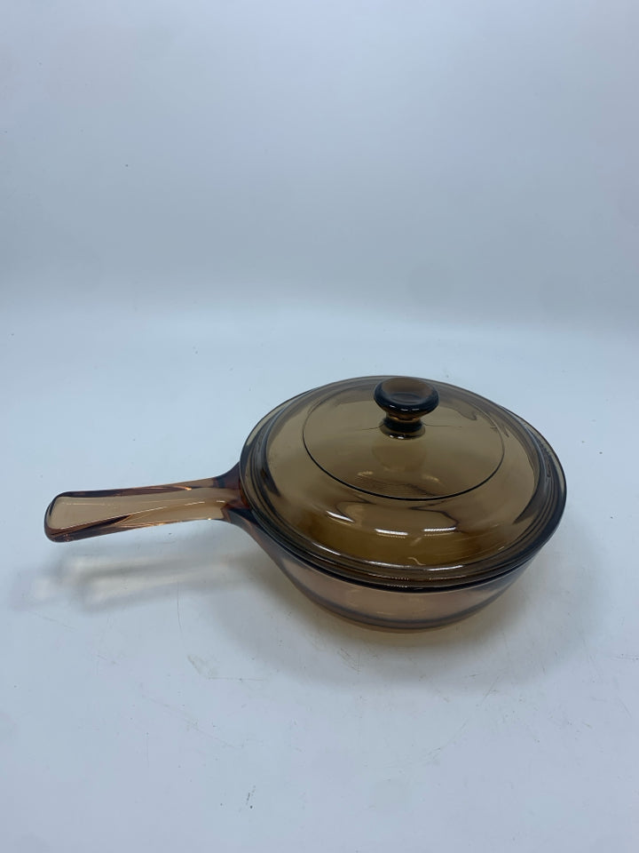 PYREX VISIONS SMOKED GLASS COVERED PAN.