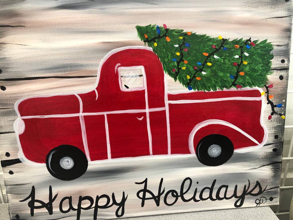 HAPPY HOLIDAYS RED TRUCK CANVAS.
