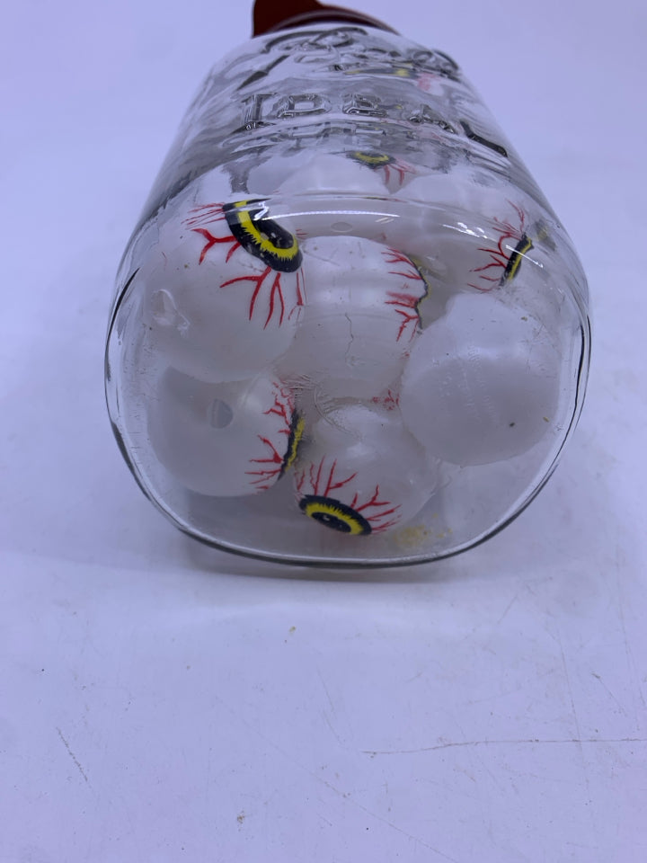 BALL JAR W/LID FILLED HALLOWEEN EYEBALLS.
