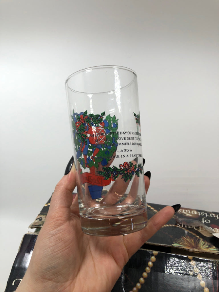 VTG TWELVE DAYS OF CHRISTMAS DRINKING GLASSES.