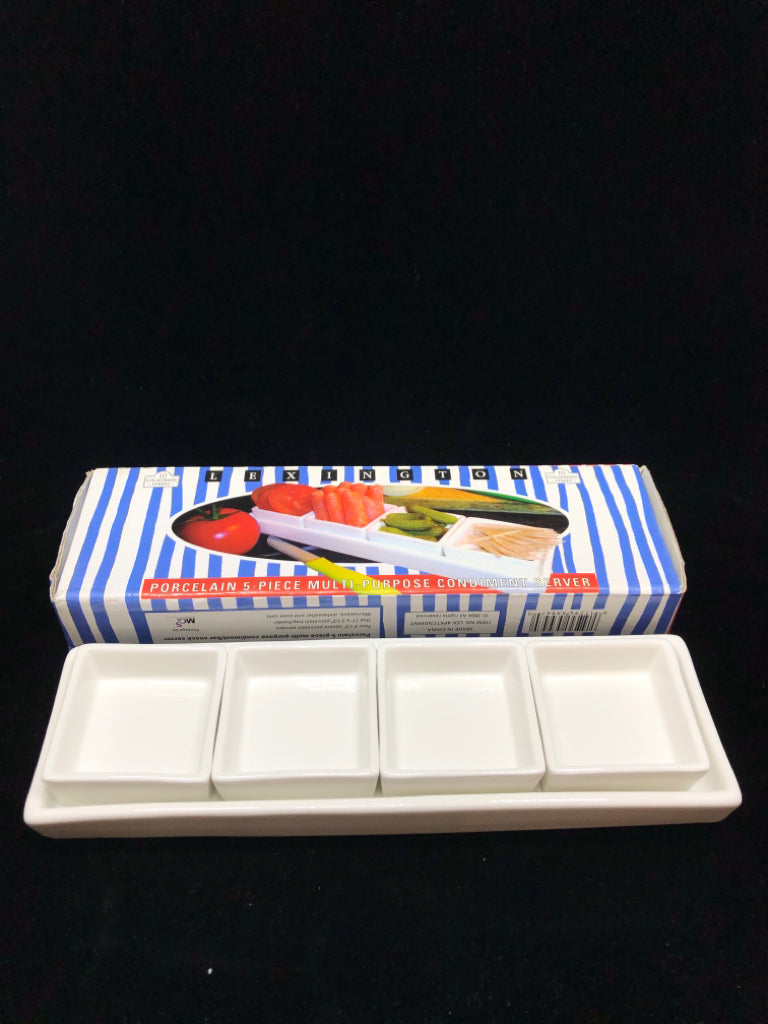 5PC LEXINGTON PORCELAIN CONDIMENT SERVER IN BOX.