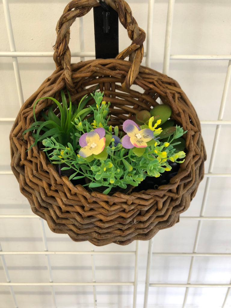 FAUX GREENS IN BASKET WALL POCKET.