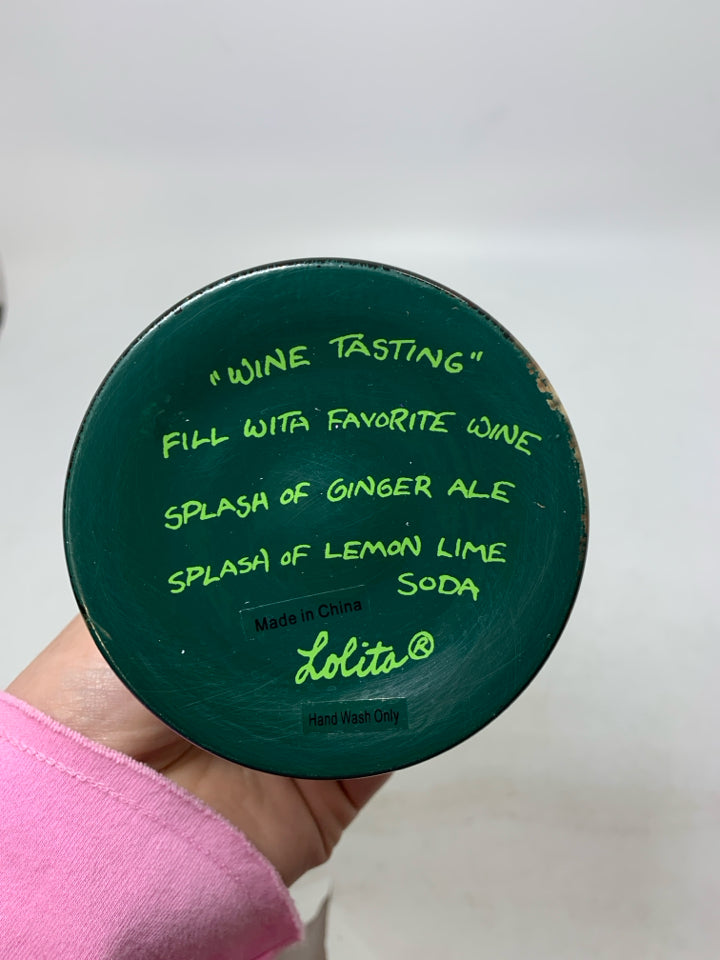 NIB WINE TASTING PAINTED WINE GLASS.