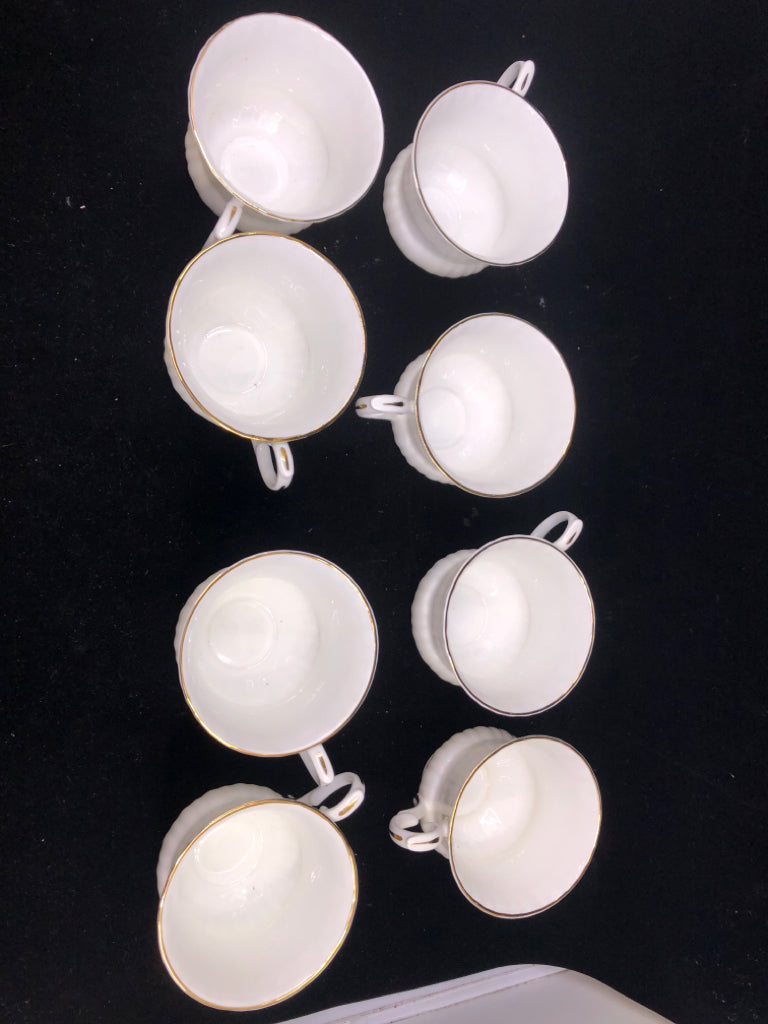 SVC 8 WHITE W GOLD RIM SNACK SET- 8 CUPS, 8 PLATES.