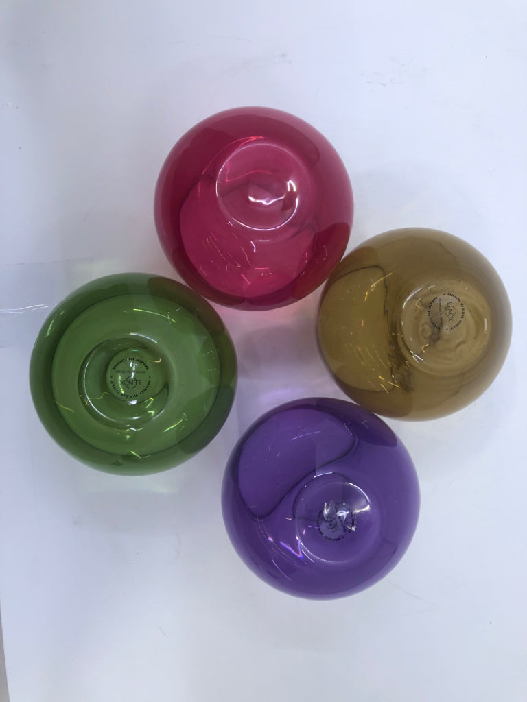 4 COLORFUL STEMLESS WINE GLASSES.