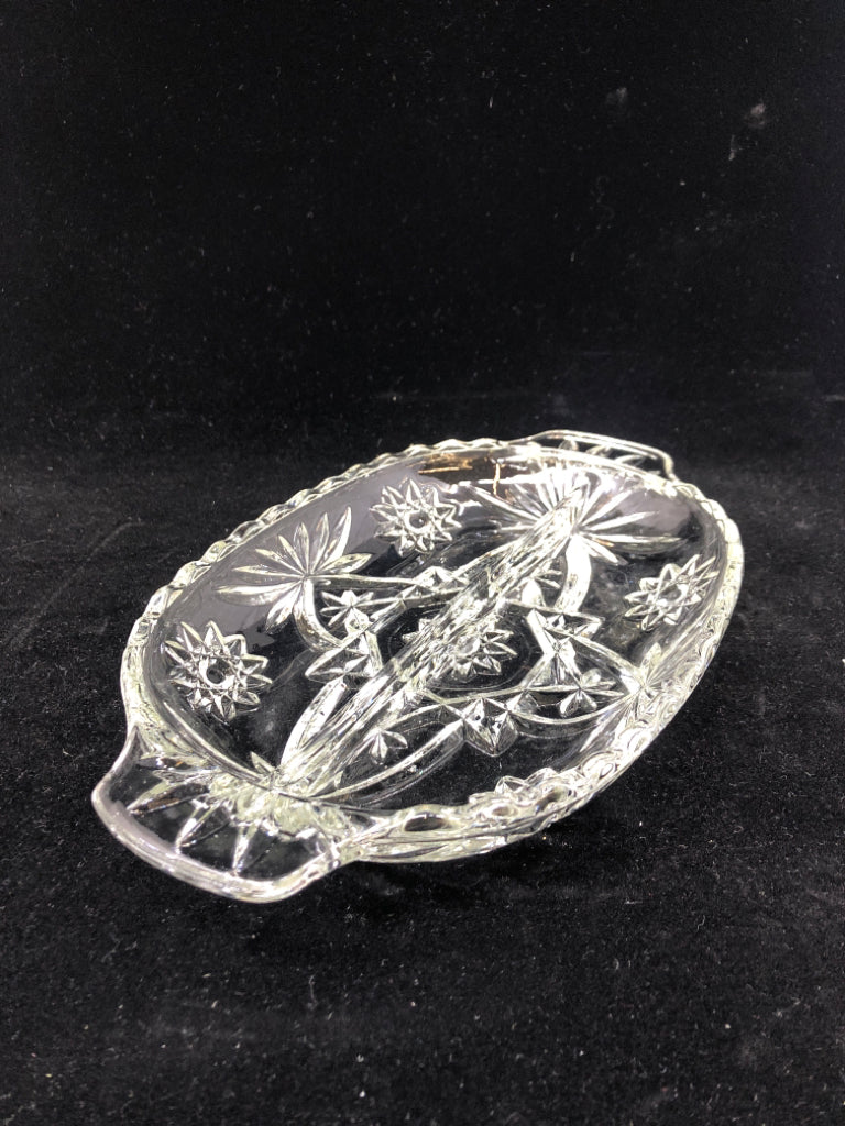 VTG CUT GLASS DIVIDED OVAL SERVING DISH.