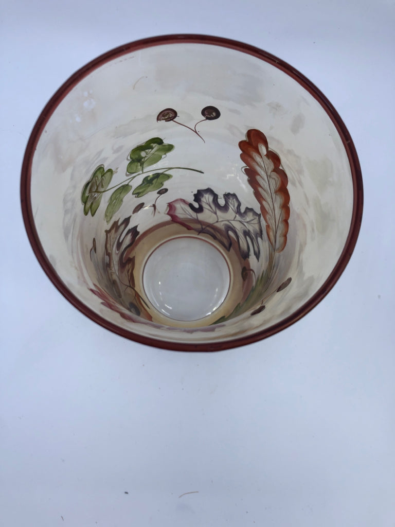 LEAF PAINTED GLASS VASE.