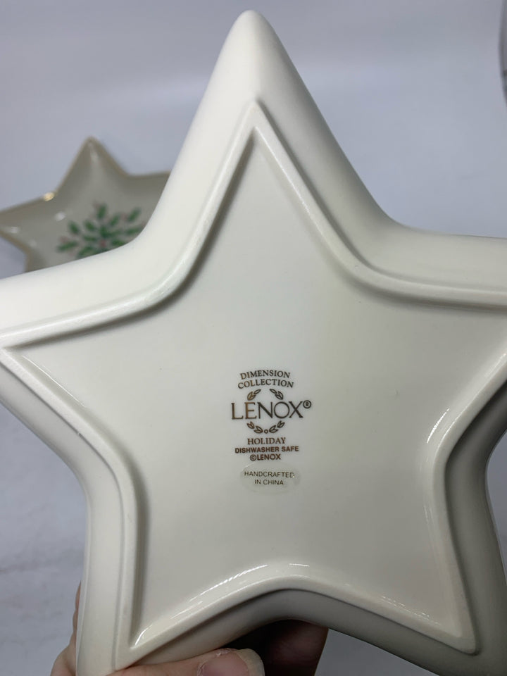 2 LENOX IVORY HOLIDAY STAR SHAPED SHALLOW BOWLS.