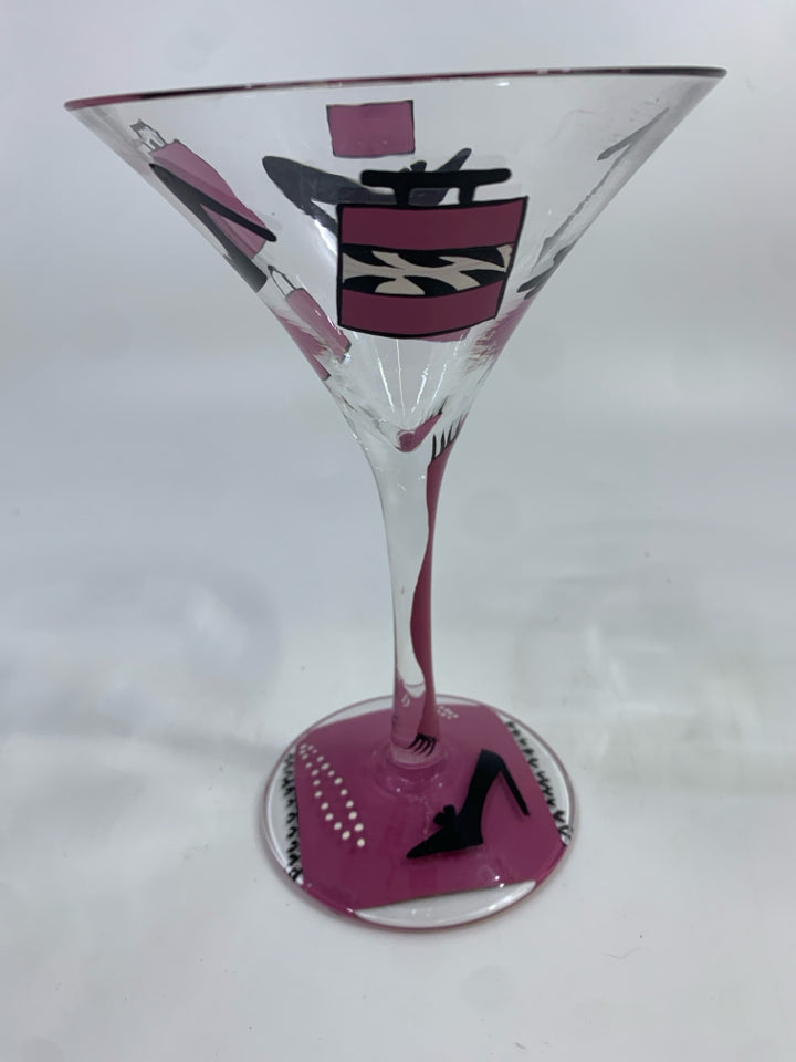 SHOPAHOLIC HAND-PAINTED LOLITA MARTINI GLASS.