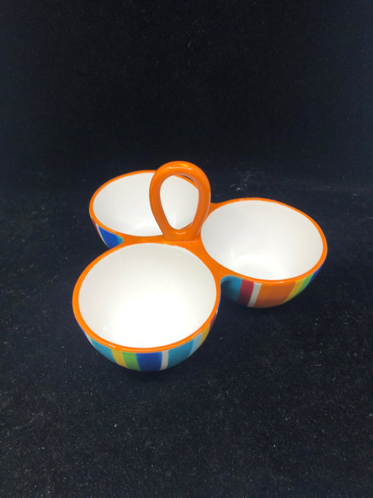 COLORFUL STRIPED 3 SECTION SERVER W HANDLE.