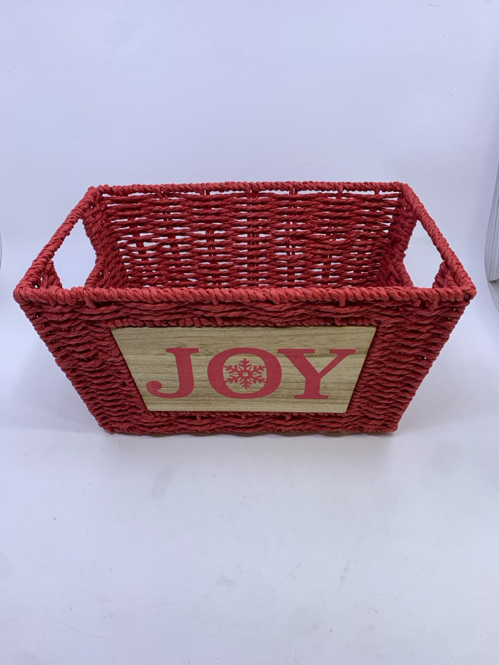 RED "JOY" WOVEN BASKET.