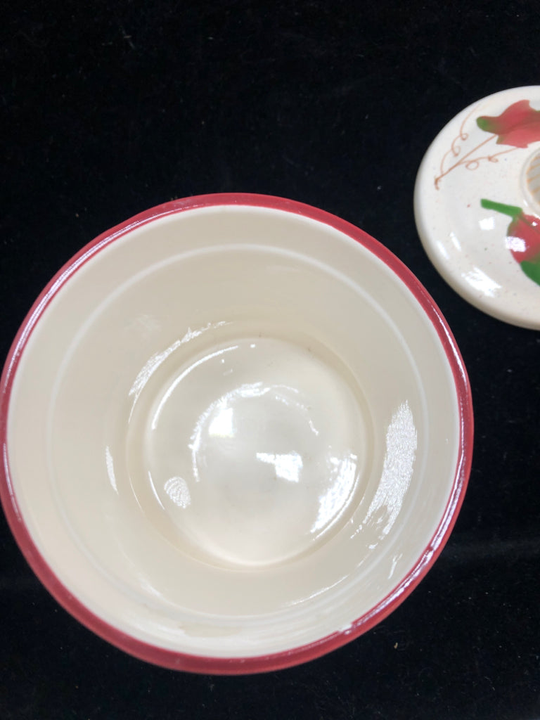 CERAMIC COLORFUL PAINTED LEAF JAR W LID.