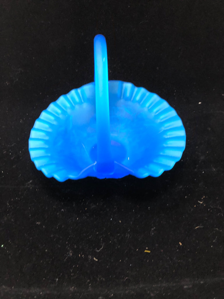 FROSTED BLUE GLASS BASKET.