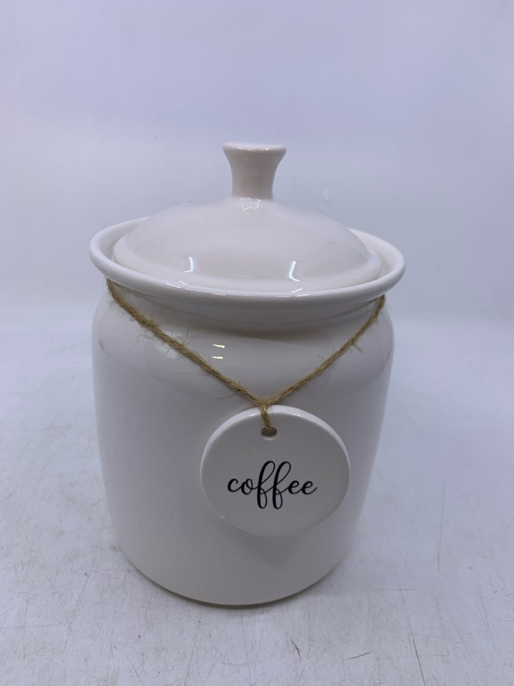 WHITE CERAMIC COFFEE CANISTER.