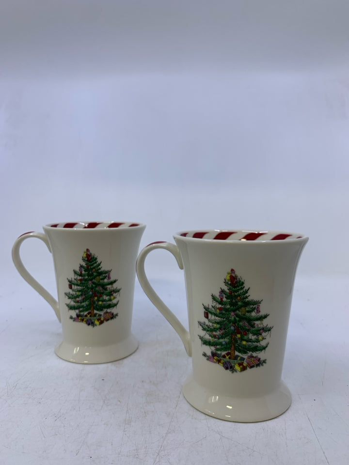 2 SPODE CHRISTMAS TREE FOOTED MUGS.