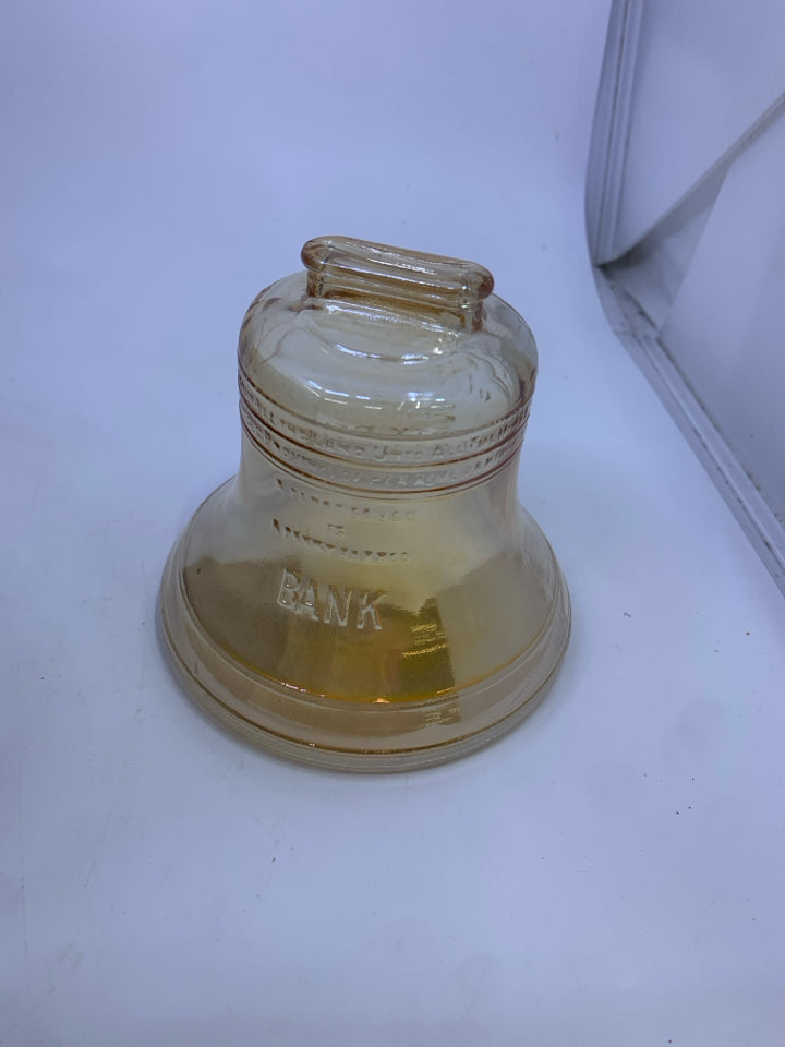 VTG LIBERTY BELL COIN BANK ORANGE GLASS.