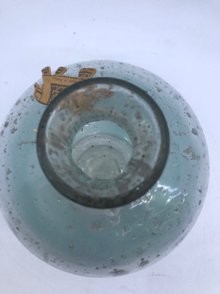 LIGHT BLUE/GREENISH TINT ROUND VASE NARROW NECK.