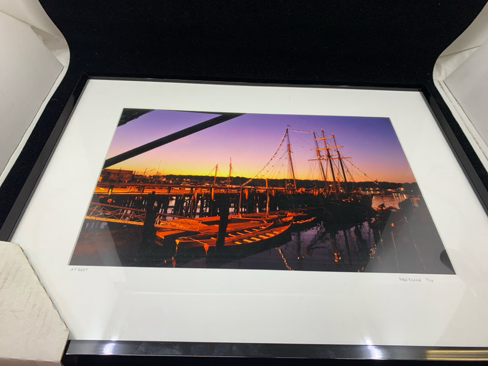LARGE SHIP "AT REST" PHOTO FRAMED WALL ART- SIGNED.