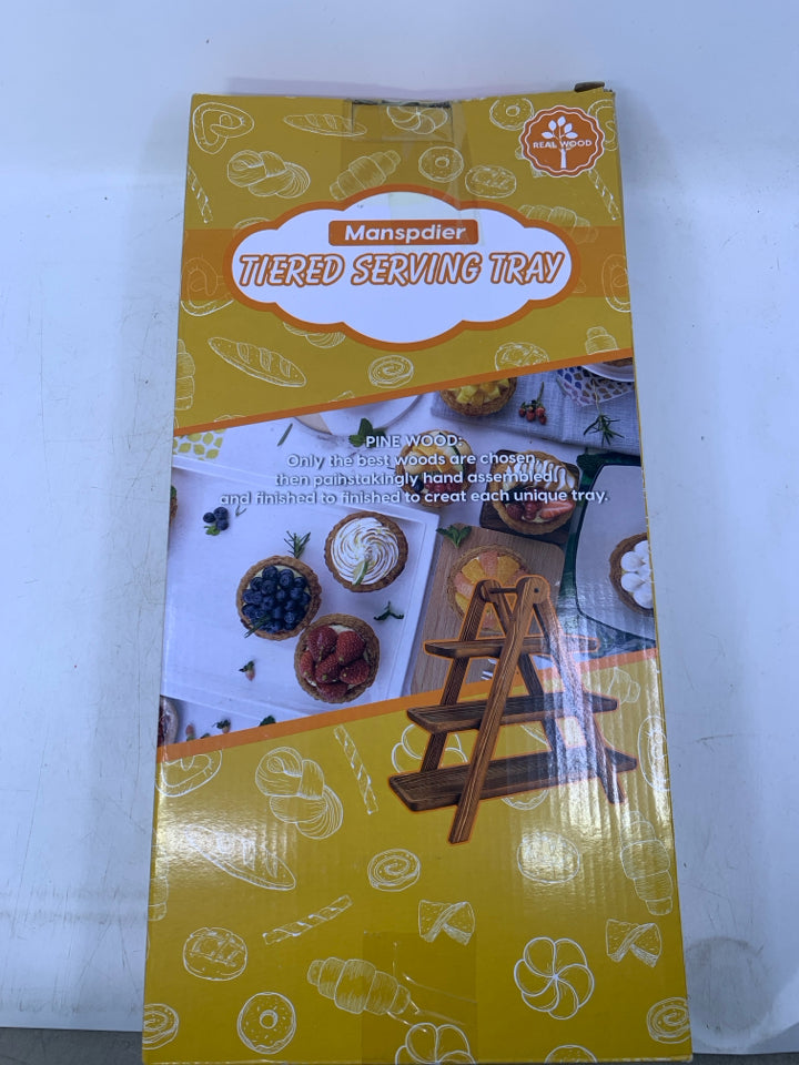 WOOD TIERED SERVING TRAY.