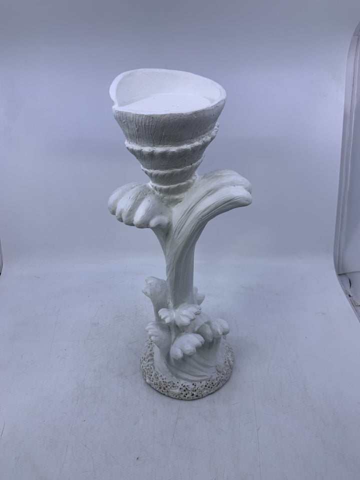 WHITE MATTE RESIN ABSTRACT PILLAR CANDLE HOLDER.
