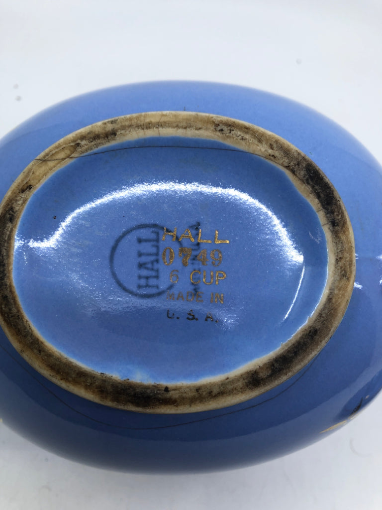 VTG BLUE W/ GOLD DETAIL TEAPOT- HALL.