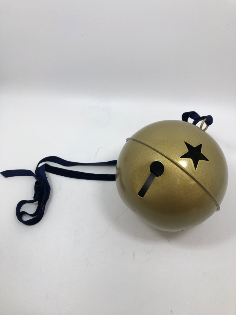 GOLD BELL W/CUTOUT STARS BLUE RIBBON.