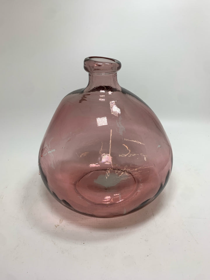 PURPLE BLOWN GLASS ROUND VASE.