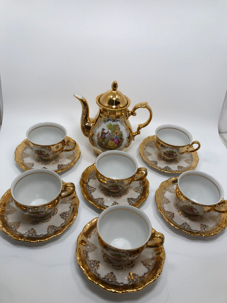 13PC VTG GOLD BAVARIA GERMANY TEA SET.